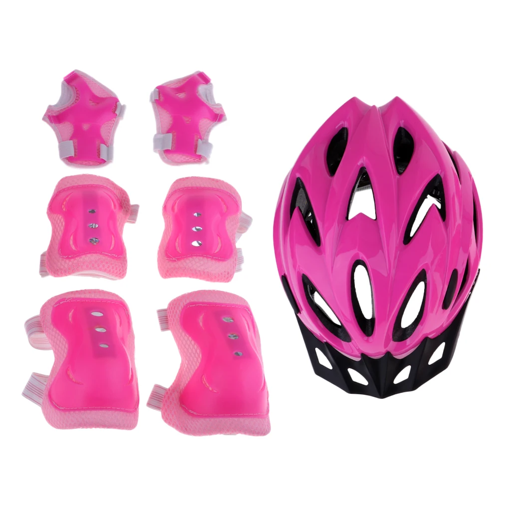 Kids Child Roller Skating Knee Elbow Wrist Pad Protective Gear Sets - Цвет: Rose red 56-60cm