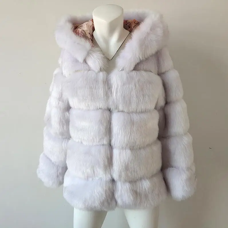 Black tip white UPPIN зимнее толстое теплое пальто из искусственного меха для женщин, большие размеры, с капюшоном, с длинным рукавом, куртка из искусственного меха, Роскошные зимние меховые пальто bontjas - Цвет: Black tip white