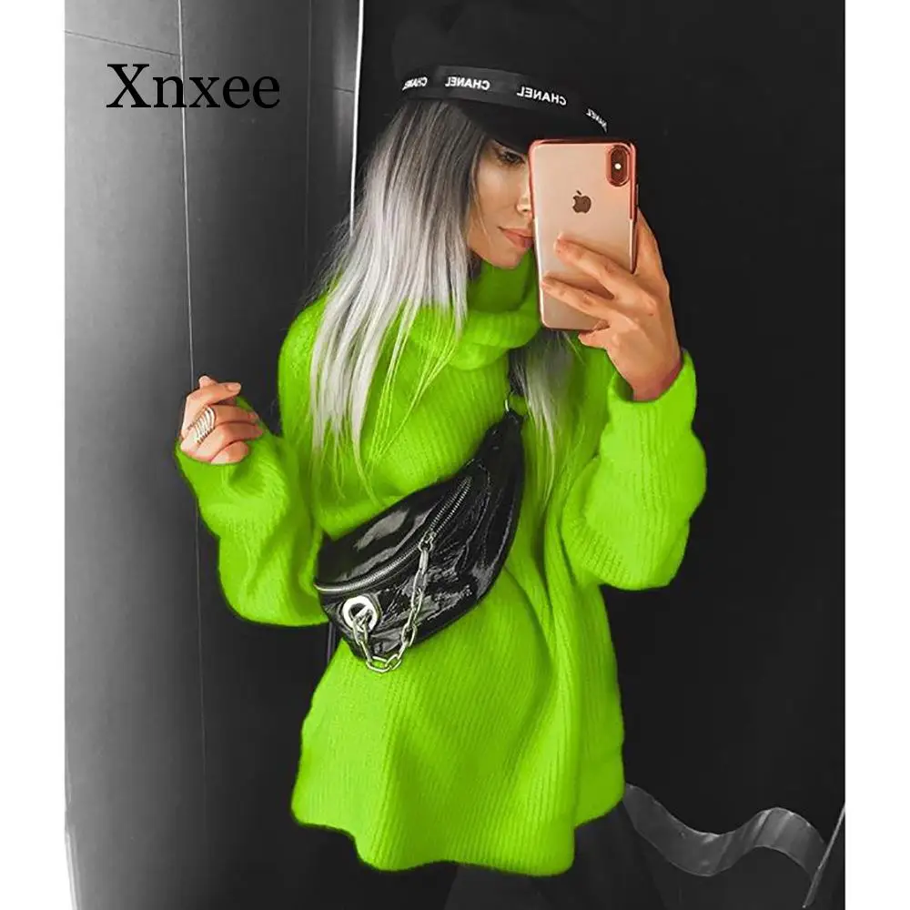 

Fashion Turtleneck Oversized Sweater Winter Clothes Women Neon Green Pink Orange Pullover Ladies Knit Tops wool pullovers
