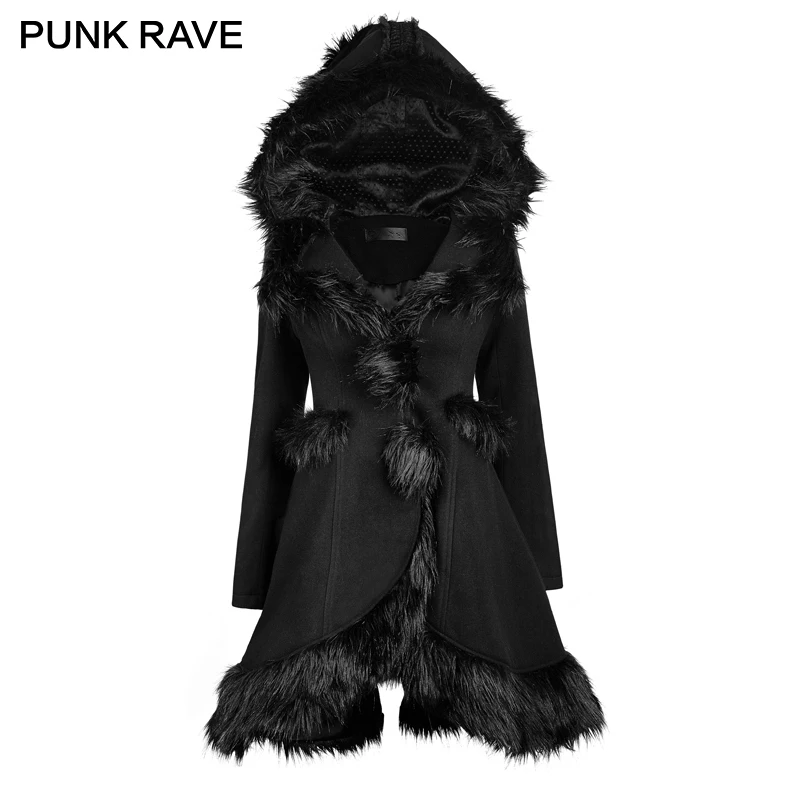 Меховые шубы с капюшоном в стиле панк Рейв готика Лолита для женщин осень зима
