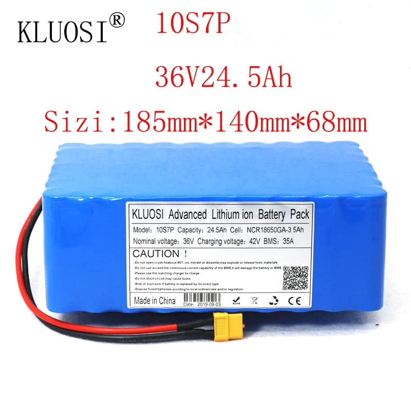 KLUOSI 36V батарея 10S7P 24,5 ah для NCR18650GA с 35A баланс BMS 42V литий-ионный аккумулятор электровелосипед электрический велосипед мотор скутер