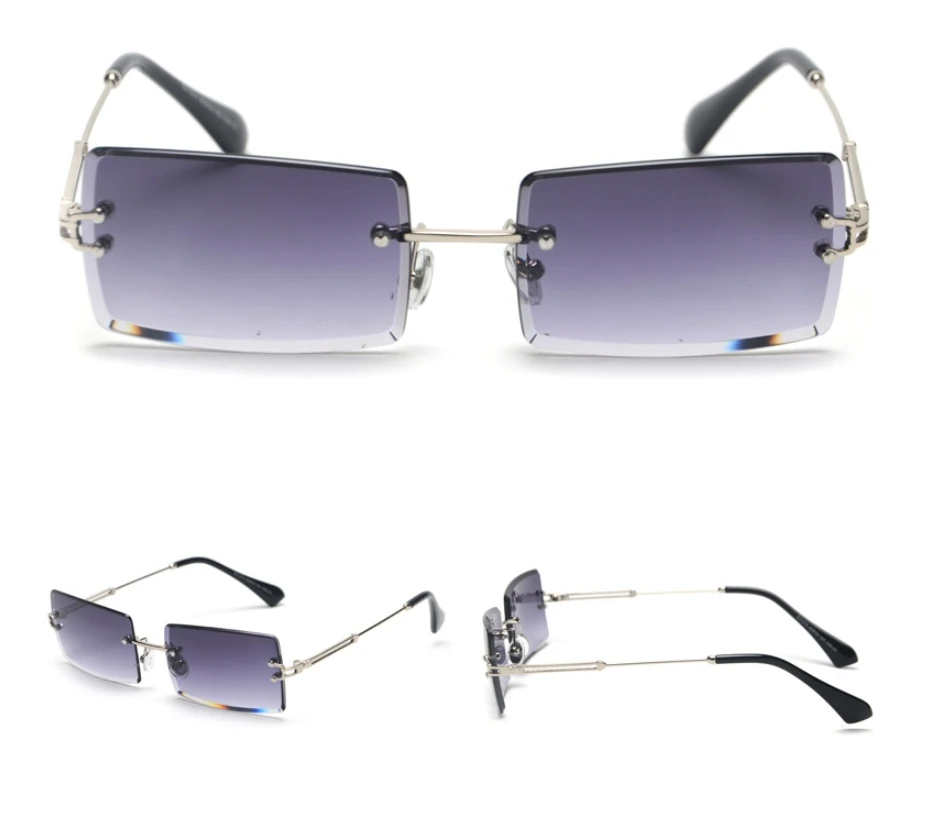 47157 Small Rectangular Frameless Trimming Fashion Street Shooting Sunglasses UV400 - Цвет линз: C56 gray