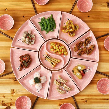 

Suit Household Ceramics Dish Originality Fan Type Assorted Cold Dishes Pendulum Disc Round Table Plate Group Combine Tableware