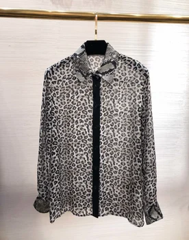 

2020 new ladies fashion long sleeve sexy casual leopard silk shirt 0525