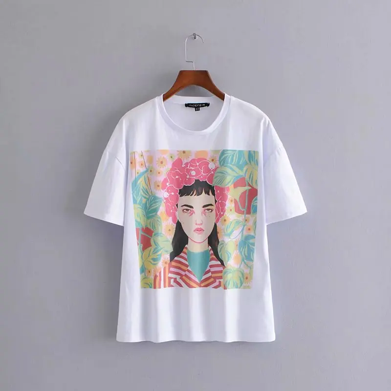 

19 Summer New Style WOMEN'S Dress Beauty Avatar Printed Loose-Fit Short Sleeve round Collar T-shirt Students T-shirt Tops Women'