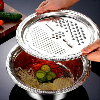 

3pcs / Set Kitchen Graters Cheese Grating Utensils Rain Stainless Steel Basin Grid Or Washing Vegetable Fruit Salad Kitchen Tool