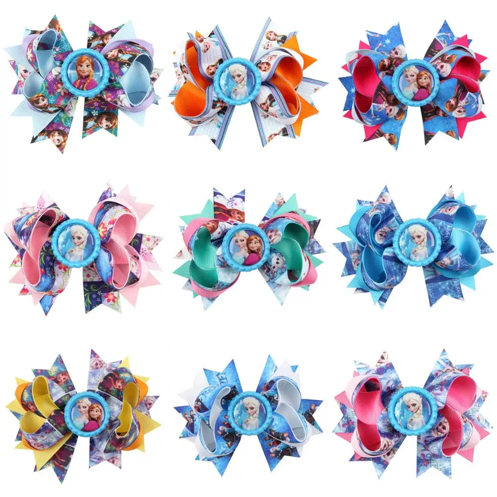 9PCS Wholesale Mix Colorful Elsa Anna Princess Hair Pins Ribbon Clips Cute Head Wear Bow-knot Icon Accessories | Детская одежда и