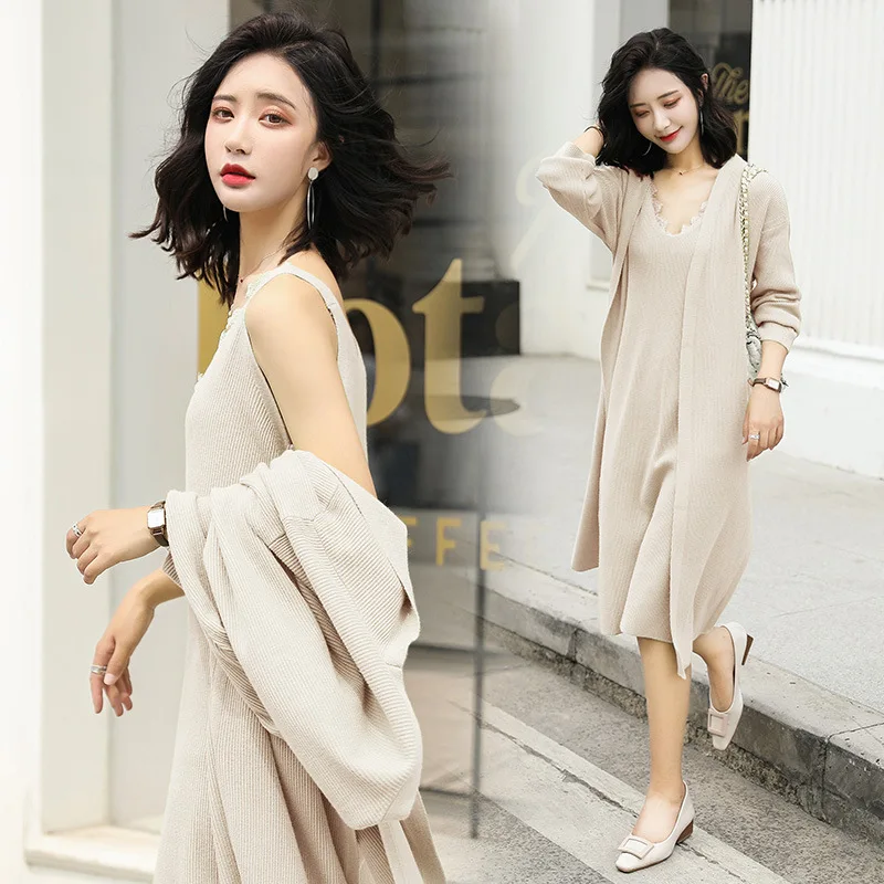 

Mid-length Jersey Dress Women's Autumn New Style Sweater Dress Underwear Suspender Strap Sheath Base Camisole Vest Dress