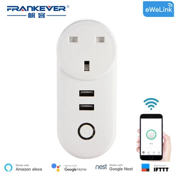 

FrankEver UK Smart Plug with Dual USB Ports 10A Home Automation Wifi Socket Voice Control Work with Alexa IFTTT Google home