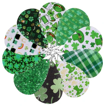 

10Pairs/lot Shamrocks Leprechauns Print Earrings Set Green Pu Leather Earings For Women 2020 St. Patrick's Day Chic Earing Drops