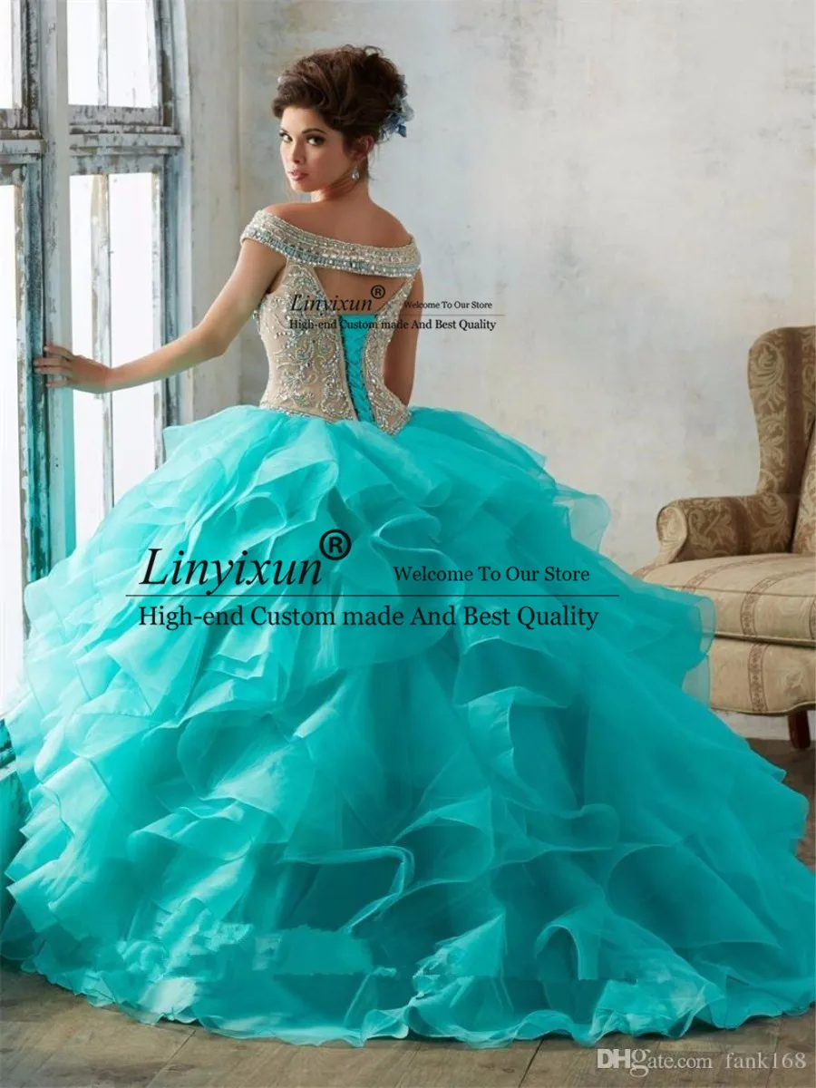 Quinceanera Scoop Neck Ball Gown Blue Quinceanera Dresses Luxury Beaded Sequined Debutante Dresses 15 Years
