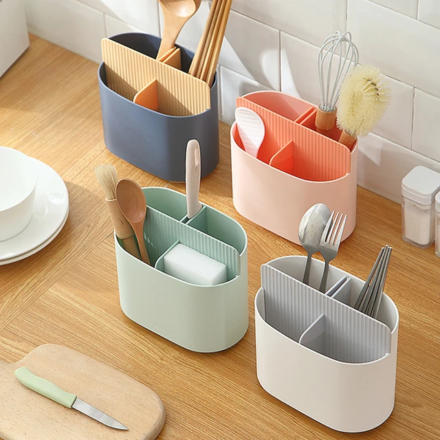 Plastic Kitchen Utensils Holder With Metal Frame Countertop Wall Mounted  Cutlery Storage Rack With Drain Tray Silverware Caddy - Racks & Holders -  AliExpress