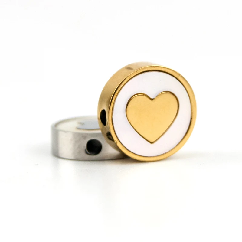 

Risul small Heart and Cross Round Charms silver/gold color shell inset Pendant with silde Hole Shell inlay Stainless steel charm