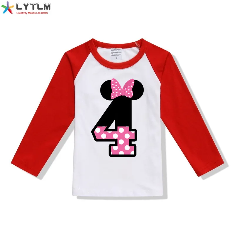 LYTLM Одежда для новорожденных девочек Футболка Fille/рубашка на 4 дня рождения Anniversaire Enfant/футболки для малышей футболка с рисунком для детей - Цвет: CX Raglan Red