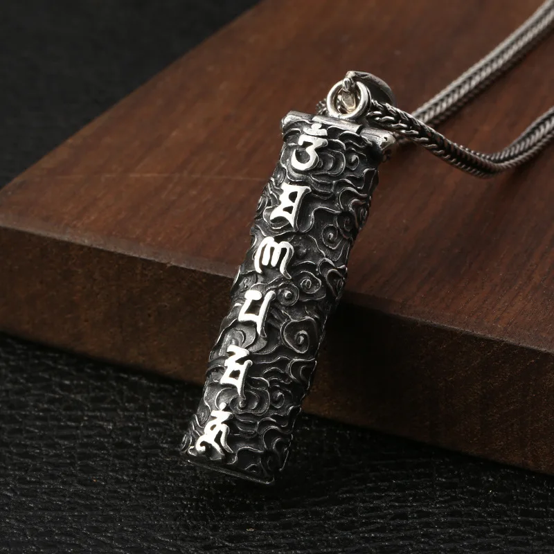 

925 Sterling Silver Retro Old Six-Word Mantra Can Be Opened Buddhist Amulet Pendant For Men Thai Silver Jewelry