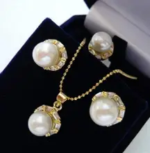 Takı seti son moda beyaz kabuk inci güzel tasarım küpe kolye kolye ve yüzük hakiki el yapımı kadınlar ücretsiz kargo(China)