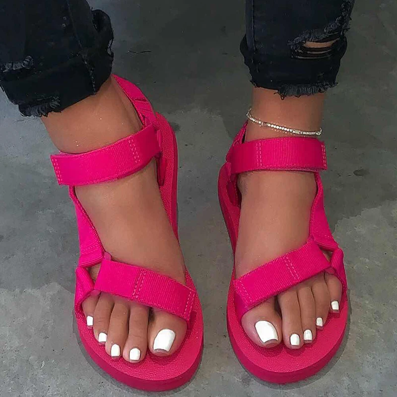 Rimocy Plus Size 43 Strappy Sandals Women Fashion Hook Loop Platform Sandalias Woman Red White Non Slip Flat Shoes Female Summer | Обувь