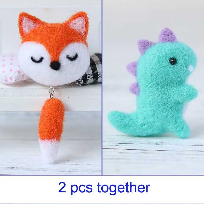 Non finished Handmade Wool Felting Animal Fox Deer Rabbit Dog Cute Badge Brooch Collar Pin Felting For Scarf Hat Decoration