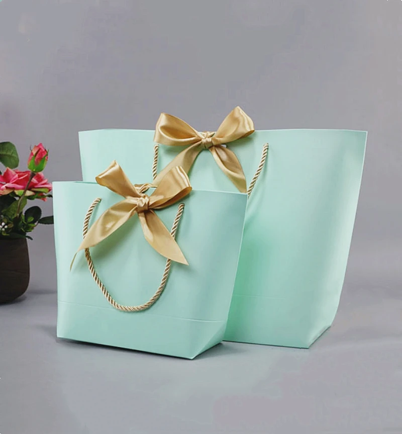 10pcs Large Size Gift Box Packaging Gold Handle Paper Gift Bags Kraft Paper With Handles Wedding Baby Shower Birthday Party