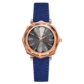 

Polygon Women Watches Luxury Fashion Starry Sky Dial Design Ladies Wristwatches 2019 Casual Scrub Leather Female Quartz Clock