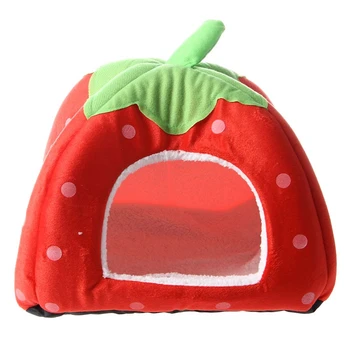 

Soft Strawberry Pet Igloo Dog Cat Bed House Kennel Doggy Cushion Basket Red - L