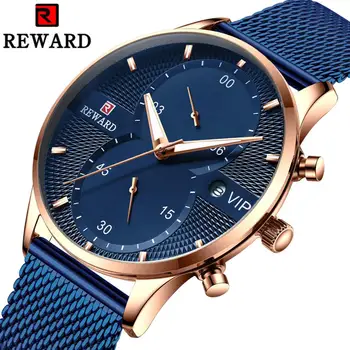 

2020 New Fashion Mens Watches Top Brand Luxury Waterproof Quartz Clock Date Week Display Blue Mesh Strap Ultra Thin Wrist Watch