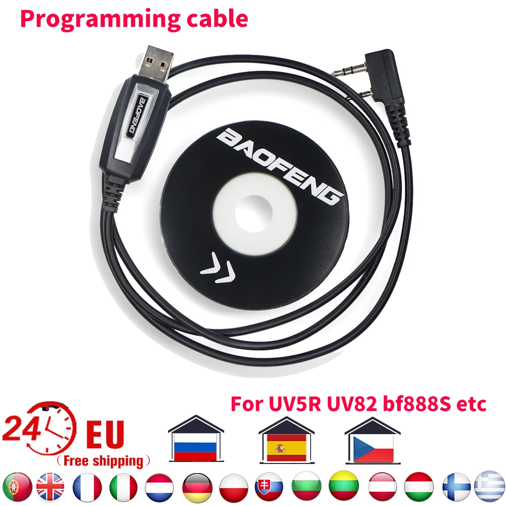 Baofeng Original Walkie Talkie USB Programming Cable With CD Driver for Baofeng UV5R Pro UV82 BF888S UV 5R Ham Radio Accessories air acoustic tube 2 pin ppt earpiece for walkie talkie headset radio throat mic microphone baofeng uv 5r uv82 bf888s accessories