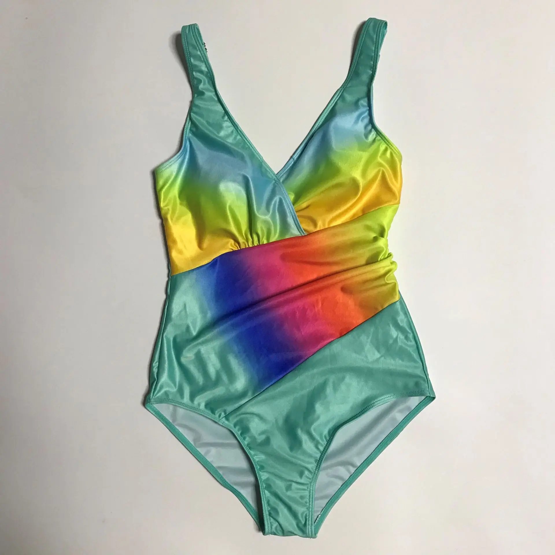 Gradation swimsuit Rainbow bodysuit Patchwork swimming Adjustable Plus M-4XL-5XL Shoulder size suit strap swimwear bathing suits
