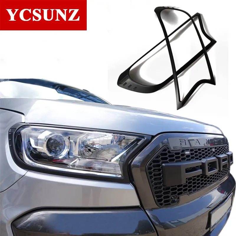 BLACK Углеродного волокна цвет фары Крышка для ford ranger T7 wildtrak everest - Цвет: BLACK