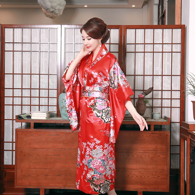 Yukata женское традиционное японское кимоно Банный халат сексуальный женский, с цветочным принтом кимоно вечерние новые костюмы для косплея - Цвет: Red