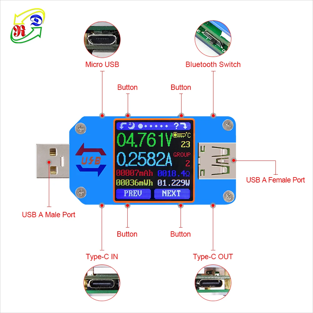 RD UM25 UM25C Для APP USB 2,0 Тип-C ЖК-дисплей Вольтметр Амперметр Напряжение измеритель тока, для батареи с зарядкой от usb Тестер
