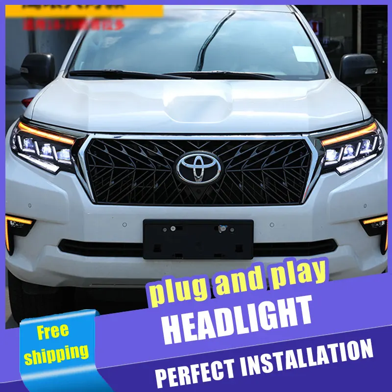 2PCS Car Style all LED headlights for Toyota prado18-19 for prado head lamp LED DRL Lens Double Beam H7 HID Xenon bi xenon lens