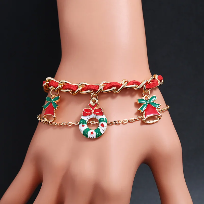 

8Seasons New Fashion Christmas Bracelet Snowflake Christmas Tree Pendants Bracelet Cute Jewelry Christmas Gift For Women, 1PC