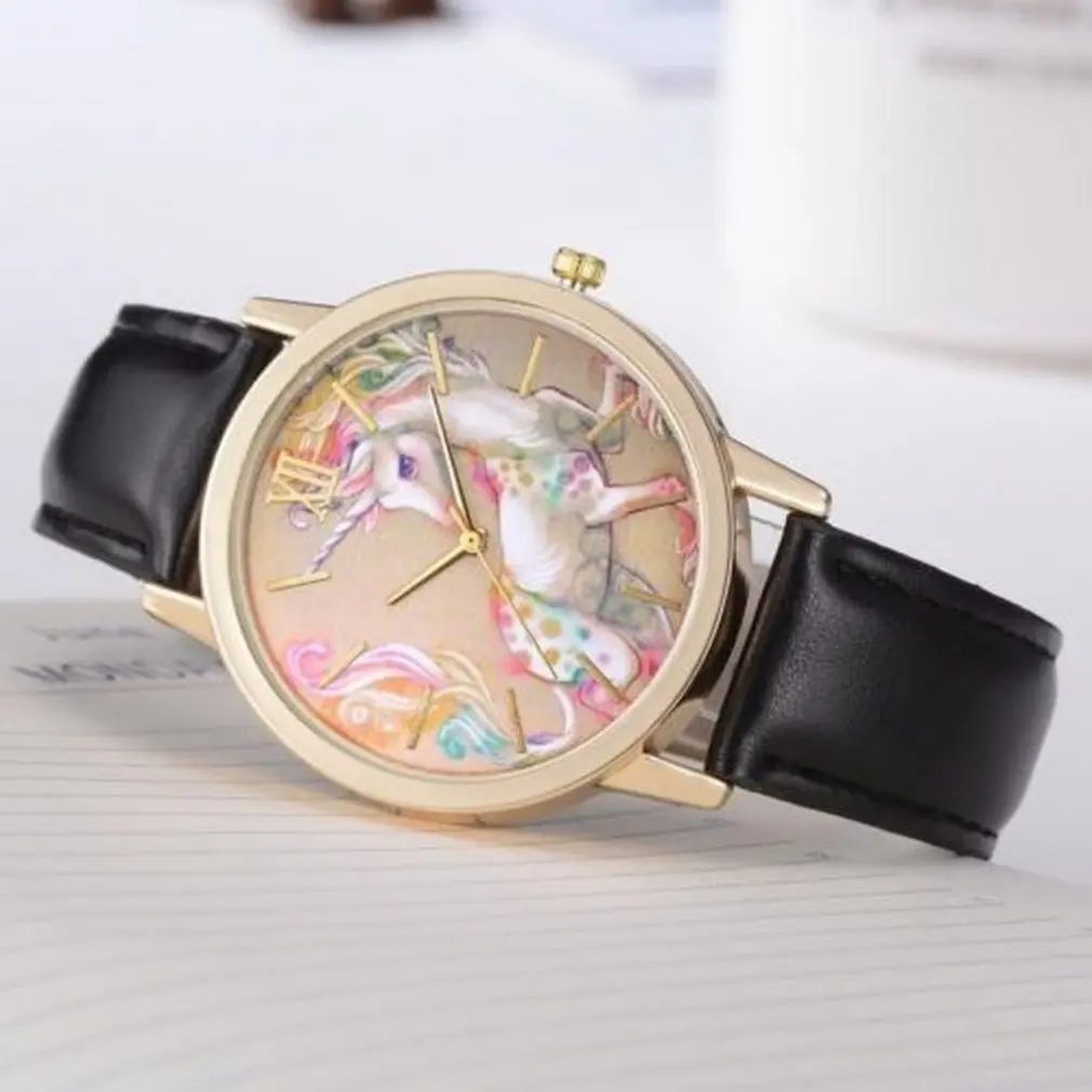 Женские часы модные дети мультфильм лошадь Дети Кварцевые сплав кожаный ремешок