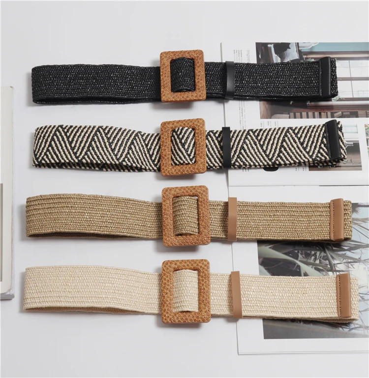 

New Vintage Knitted Wax Rope Wooden Bead Waist Rope Women Smooth Buckle Belt Woman Woven Female Hand-Beaded Braided Belt BZ44