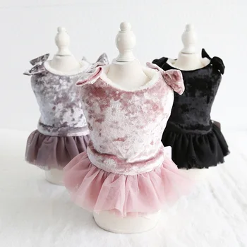 

2019 Real New Velvet Bow Decor Dogs Yarn Dress Grey Colors Xs-xl Sizes Warm Skirts For Pets Dog Accessories Tutu Dresses For