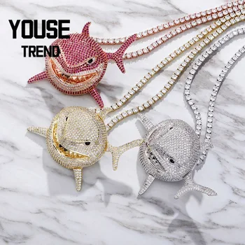 

AAA CZ 6IX9INE Style Shark Shape Pendants Ice Out Rope Chain Pendants Men Statement Necklace Hip Hop Jewelry for Gift