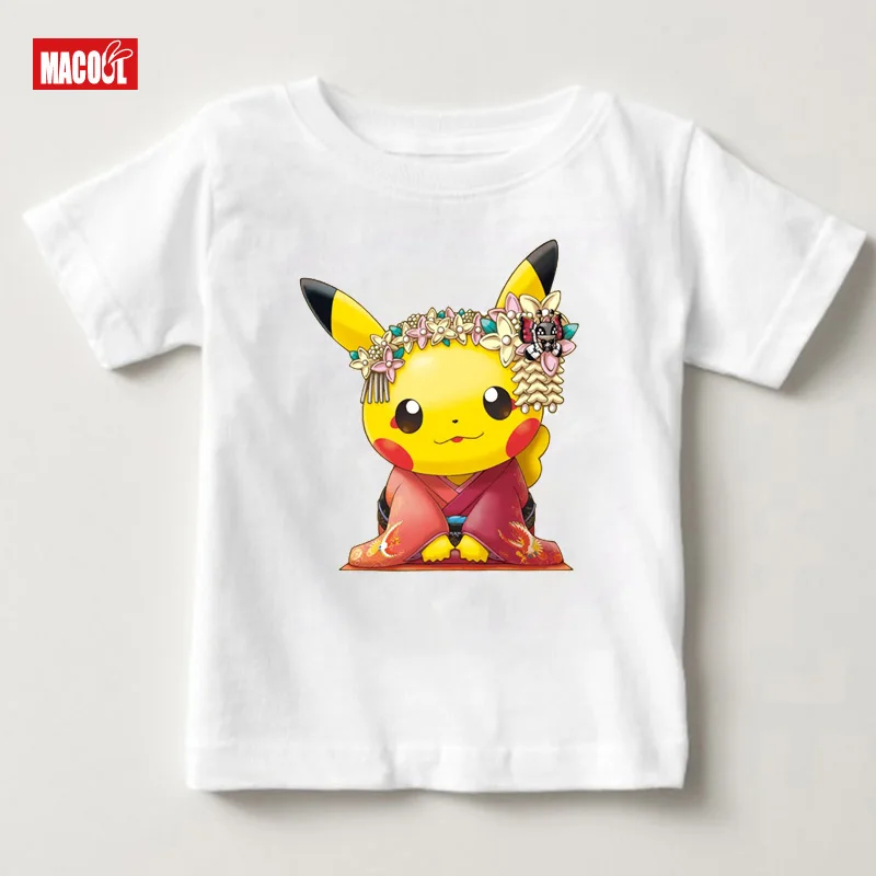 T-shirt Толстовки с капюшоном для мальчиков и девочек, модные толстовки с капюшоном с принтом Пикачу для детей, Повседневный свитер на весну-осень, пуловер, топы - Цвет: T-shirt