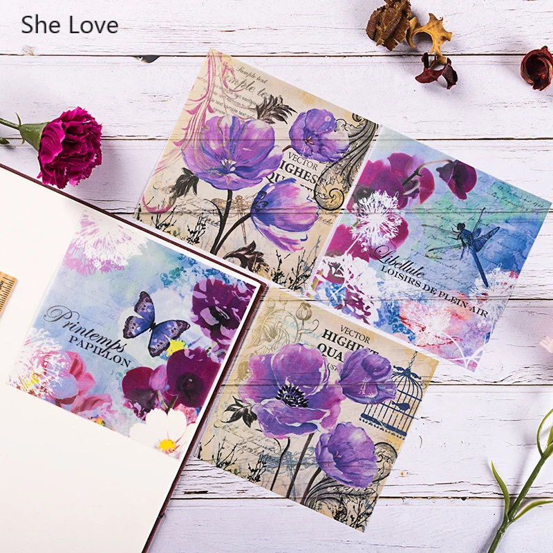 

She Love 8Pcs/lot Purple Dream Flower Decorative Vellum Paper Sticker For DIY Journal Diary Planner Scrapbooking Crafts