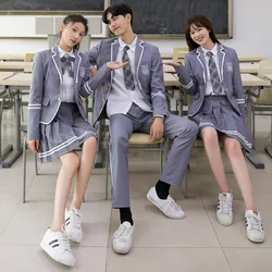 Korean High School Uniform Set Japanese Cardigan Cosplay Girl Grey Vest White Shirt Tie Summer New Style Simplicity Cotton 2022