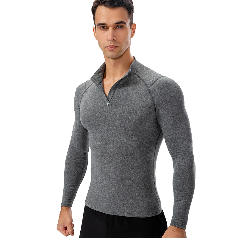 Customize Men Winter Fleece Sposwear Shis Long Sleeve Gym Running Tops Fiess Compression Half Zip Rashgard_voghion.com