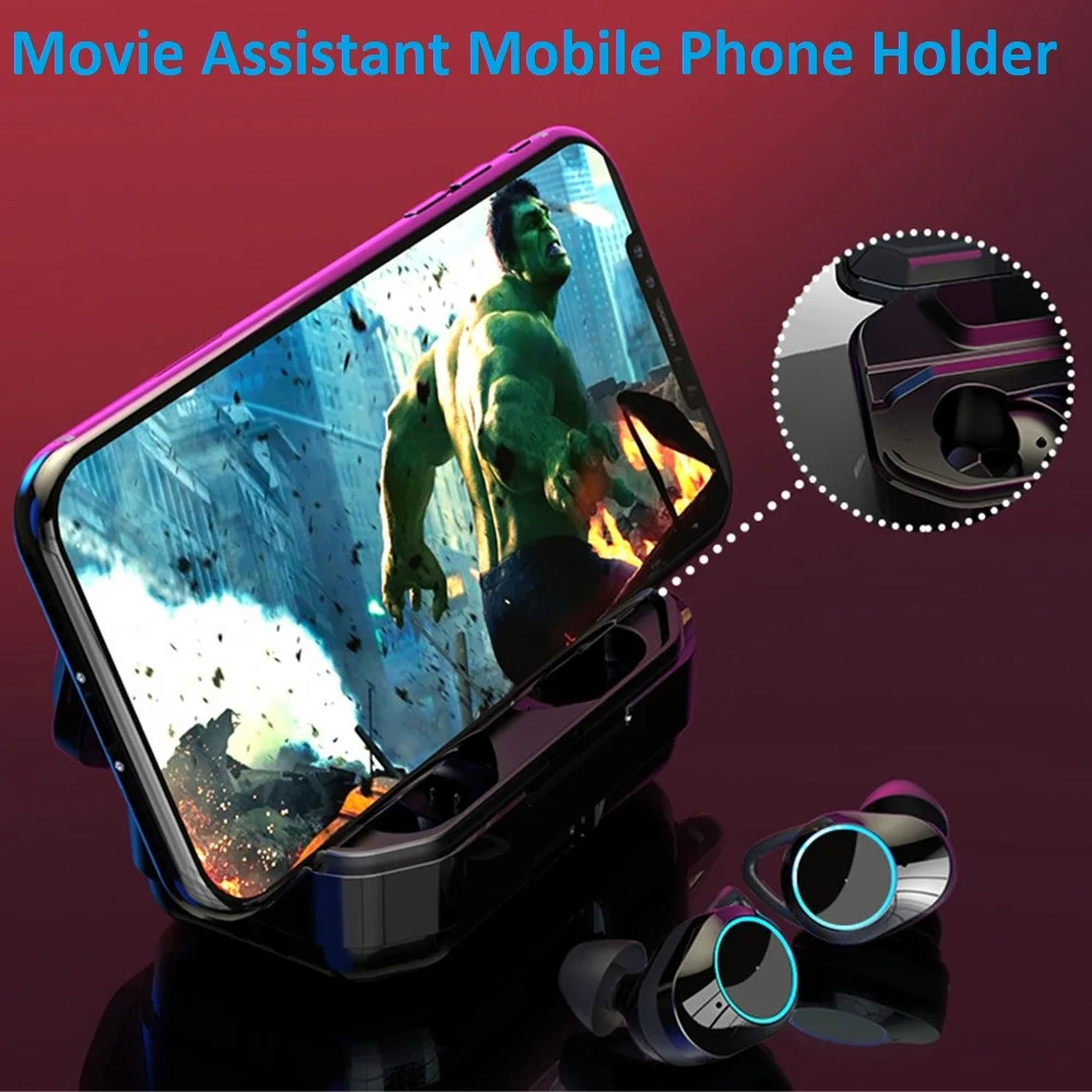 G02 TWS 5.0 Bluetooth 6D Stereo Earphone Wireless Earbud Stereo Headset 3300mAh LED Smart Power Bank Phone Holder elari nanopods