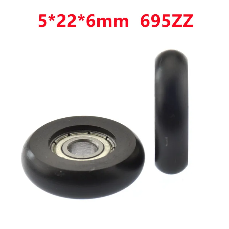 

20pcs/100pcs 5*22*6mm 695ZZ Bearing Plastic Coated Plastic Pulley POM Shell Spherical Radian Radius 3.5mm Door Window Roller