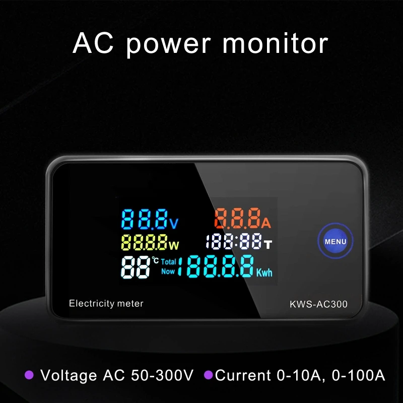 

AC 50-300V Voltmeter Ammeter Power Energy Meter LED Digital AC Wattmeter Electric Meter with Reset Function 0-100A