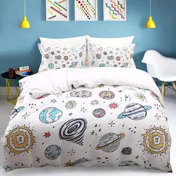 

Soft Bedding Set 3pcs Cartoon Space 3D Printing Bed Set Modern Duvet Cover Set Warm Fashion Bed Kit for Kids Home/Hotel 3 Sizes