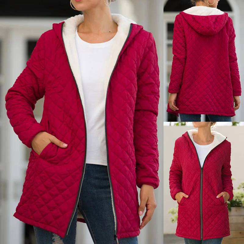 

Women Solid Hooded Coat Zipper Long Jacket Winter Warm Outwear Ladies Slim Padded Jacket 2019 Fashion Womens Outfit Windproof