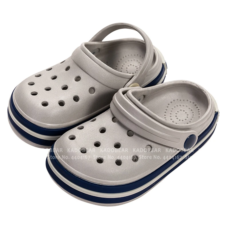 Детские мягкие тапочки EVA для маленьких девочек; домашняя обувь на плоской подошве для маленьких мальчиков; пляжные шлепанцы для детей; забавные уличные сандалии для сада - Цвет: Серый