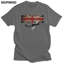 Camiseta de manga corta de algodón con cuello redondo para hombre de RAF Hawker Hurricane, camiseta Casual WW2 avión de combate británico, ropa ajustada(China)