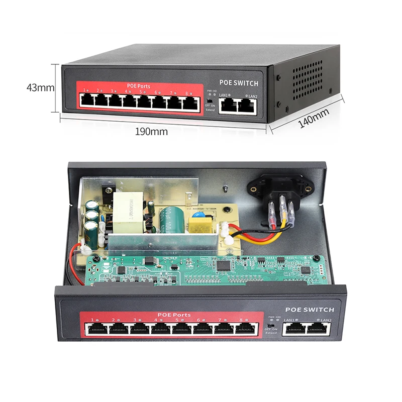  Techage 4CH 8CH 48V Network POE Switch With 10/100Mbps IEEE 802.3 af/at Over Ethernet IP Camera/ Wi - 4.00012E+12