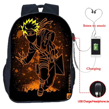 

Fashion Backpack for Teenager Naruto USB Charge Backpacks Student Kakashi School Bag Boys Sasuke Bookbag Mens Rucksack Gift